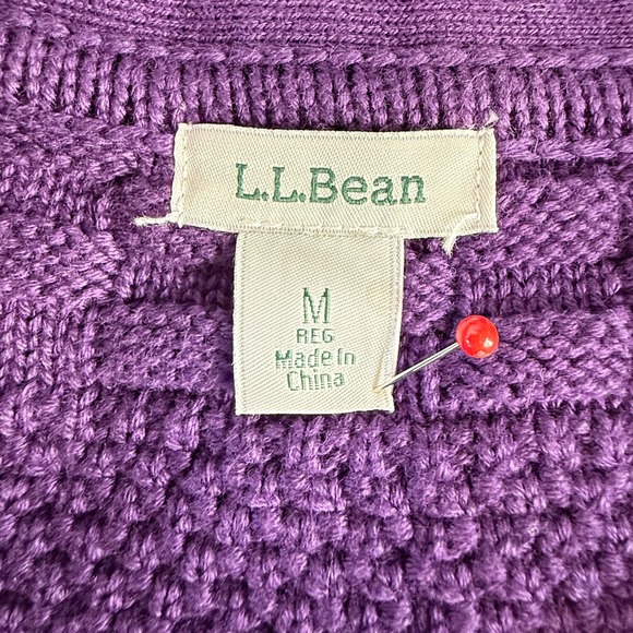 L.L. Bean Women's Sweater Cable Knit Purple Button Front Collarless Cotton Med - Picture 10 of 12